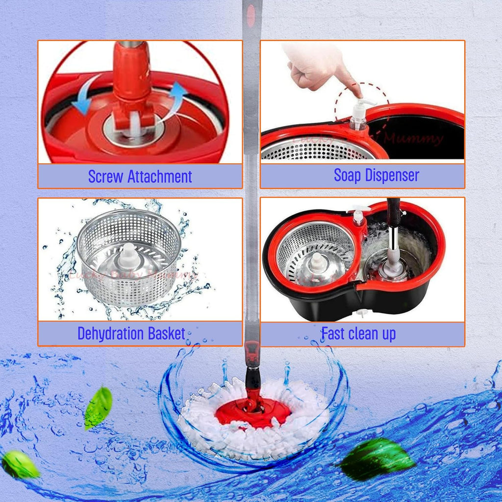 Spin Mop & Bucket Set | 2 Microfibre Heads Included | 360° Rotation