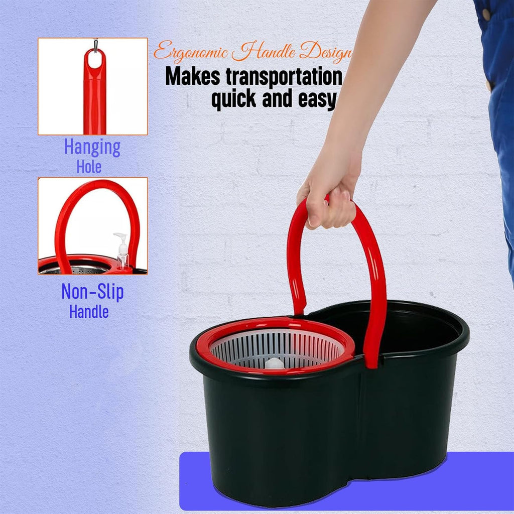 Spin Mop & Bucket Set | 2 Microfibre Heads Included | 360° Rotation